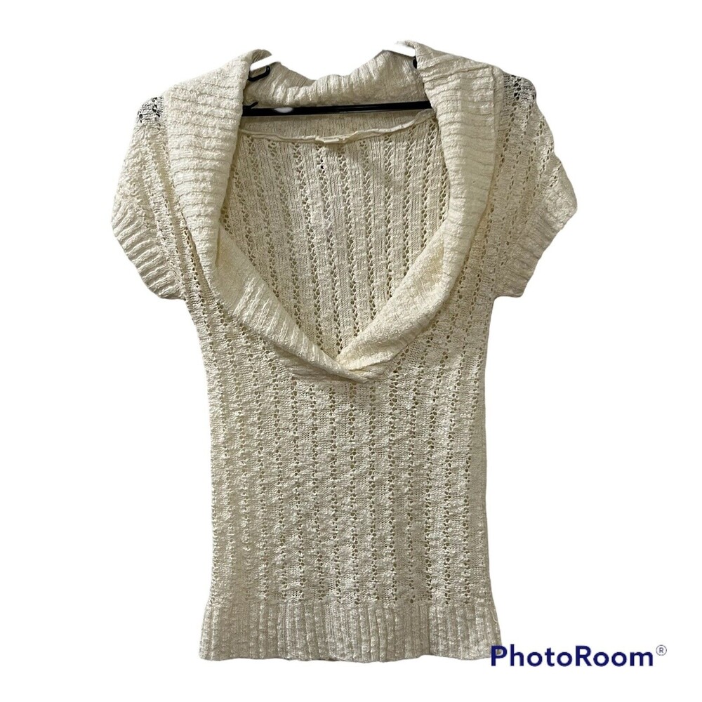 Maurices Womens Ivory White Short Sleeve Pullover Knit Sweater Acrylic Sz Medium